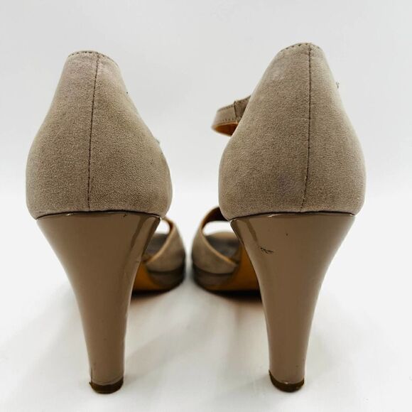 Via Studio Open Toe Platform T-Strap Nude Suede Pumps Size 38 - Picture 11 of 13